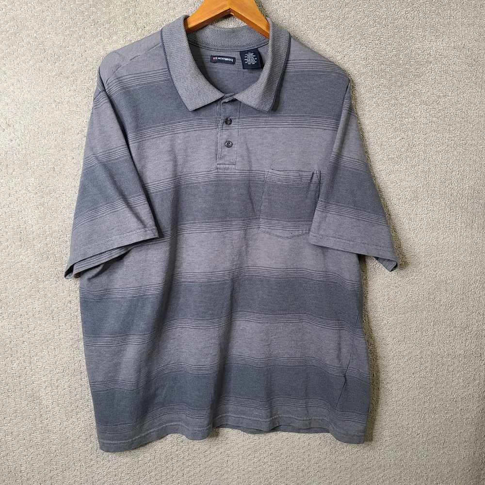 Knightsbridge Shirt Mens 2X Gray Striped Polo Short Sleeve Cotton Blend Casual